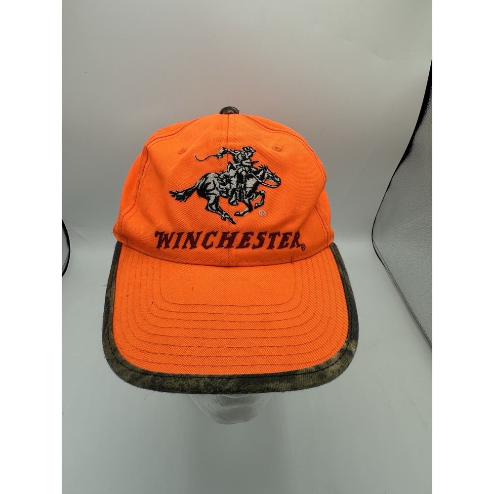 Vintage Winchester Blaze Orange Camo Brim Hunting Hat Signatures Snapback